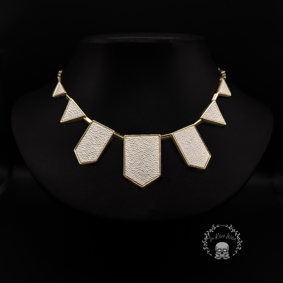 House of Harlow 1960 Jewelry - HOUSE OF HARLOW 1960 Gold & Cream Textured Geometric Leather Station Necklace